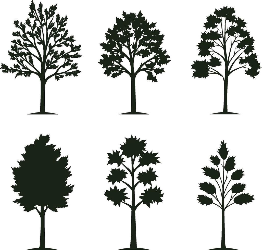 collezione isolato albero simbolo silhouette stile su bianca sfondo. può essere Usato per il tuo opera. ai generato illustrazione. vettore