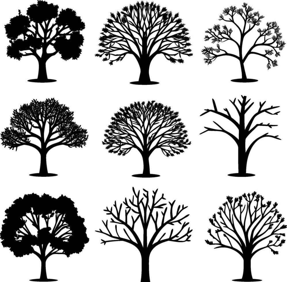 collezione isolato albero simbolo silhouette stile su bianca sfondo. può essere Usato per il tuo opera. ai generato illustrazione. vettore