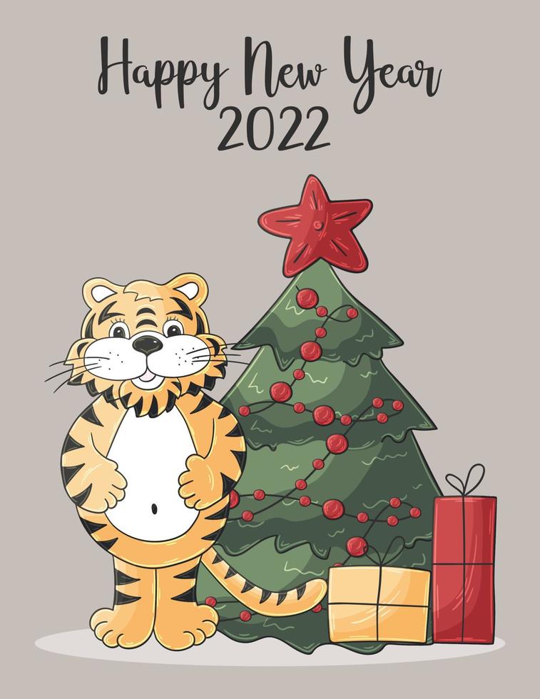 tigre in mano disegnare lo stile. simbolo del 2022. collezione capodanno 2022 vettore