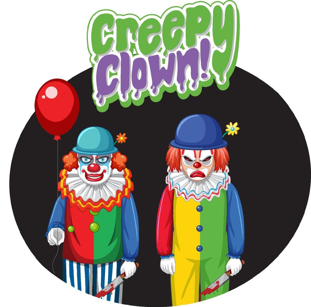 distintivo da clown inquietante con due clown inquietanti vettore