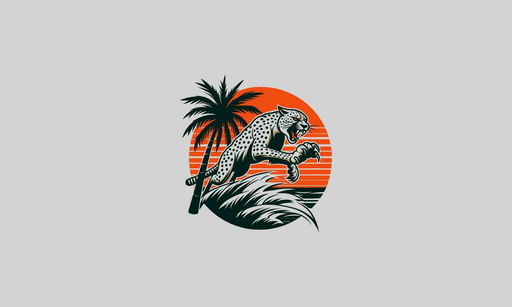 ghepardo su spiaggia e palma vettore piatto design