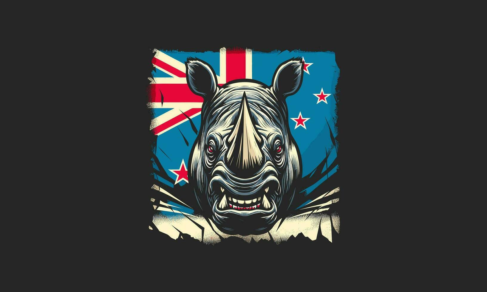 testa rinoceronte arrabbiato con bandiera Australia vettore piatto design