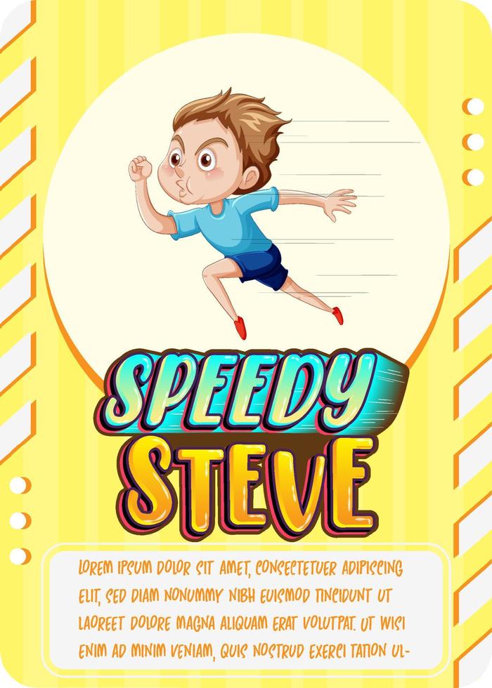 modello di scheda di gioco del personaggio con la parola speedy steve vettore