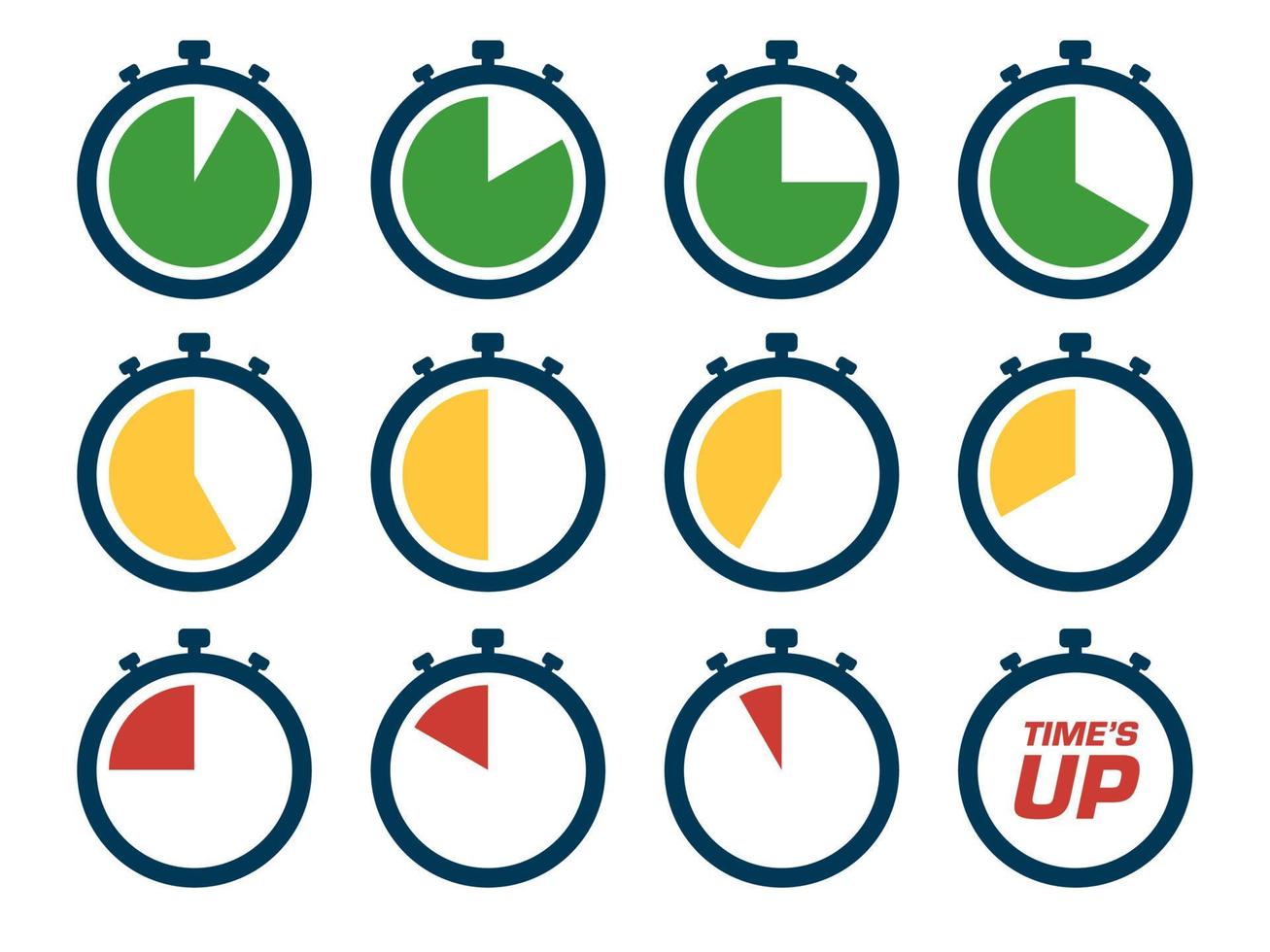 set di icone del conto alla rovescia. la sequenza temporale viene eseguita fino allo scadere del tempo. perfetto per gli elementi di design dell'infografica di temporizzazione, allarmi e timestamp. vettore