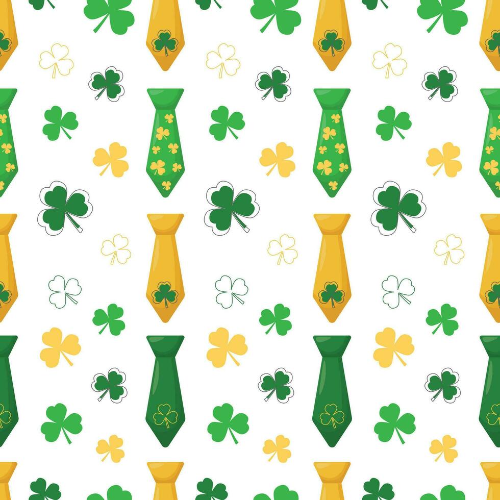 st. Patrick giorno senza soluzione di continuità modello con monete, quadrifogli e cravatte su un' bianca sfondo. vettore illustrazione. marzo 17