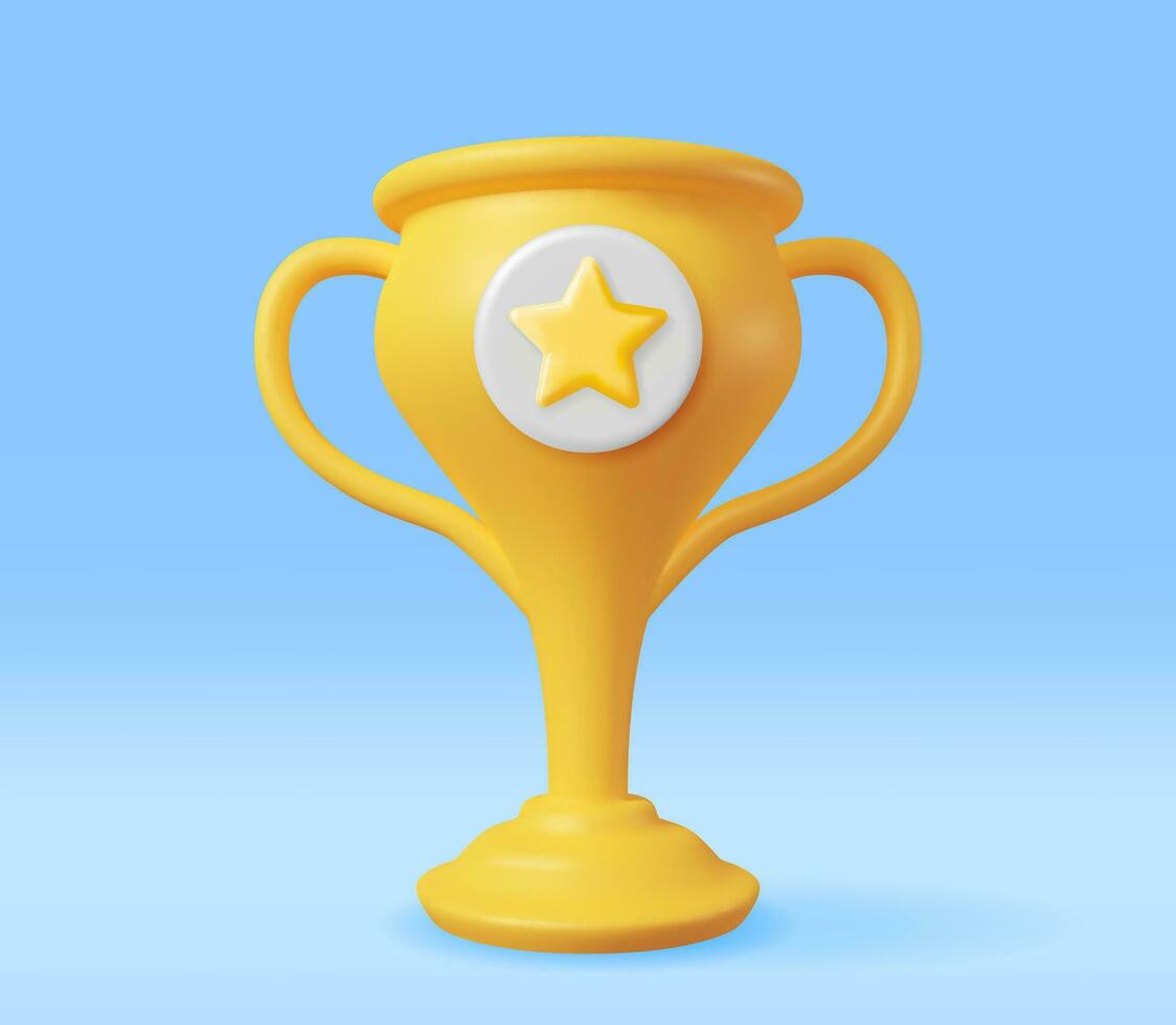 3d d'oro campione trofeo isolato. rendere oro tazza trofeo icona. oro trofeo per gare. premio, vittoria, obiettivo, campione risultato, premio, gli sport premio, successo concetto. vettore illustrazione