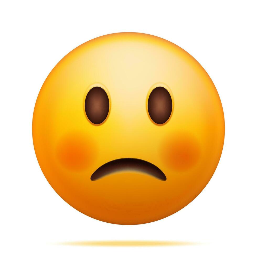 3d giallo triste emoticon isolato su bianca. rendere triste emoji. leggermente infelice viso. comunicazione, ragnatela, sociale Rete media, App pulsante. realistico vettore illustrazione