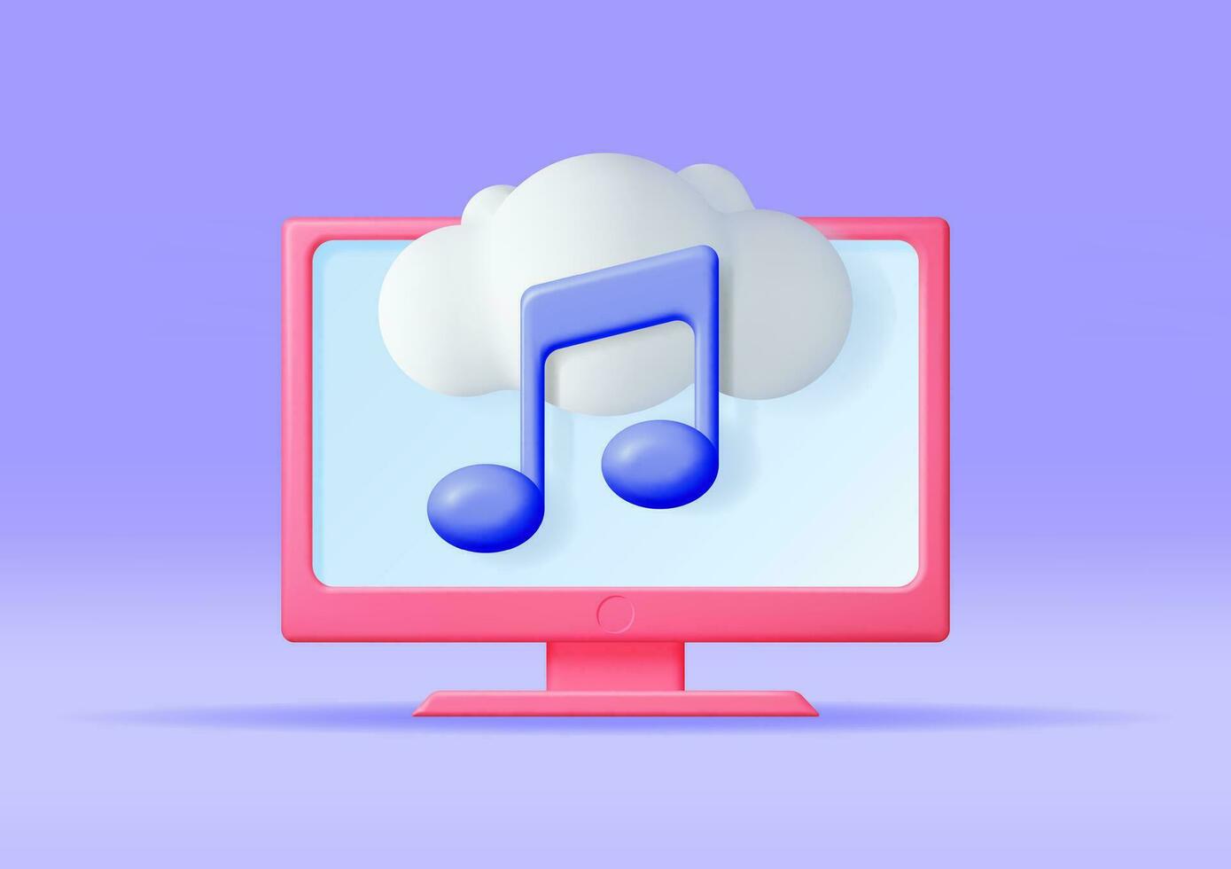 3d musica nube Nota nel computer. rendere del desktop pc streaming musica piattaforma icona. moderno musica servizio simbolo. Nota realistico design. musicale Nota, suono, canzone o rumore cartello. vettore illustrazione