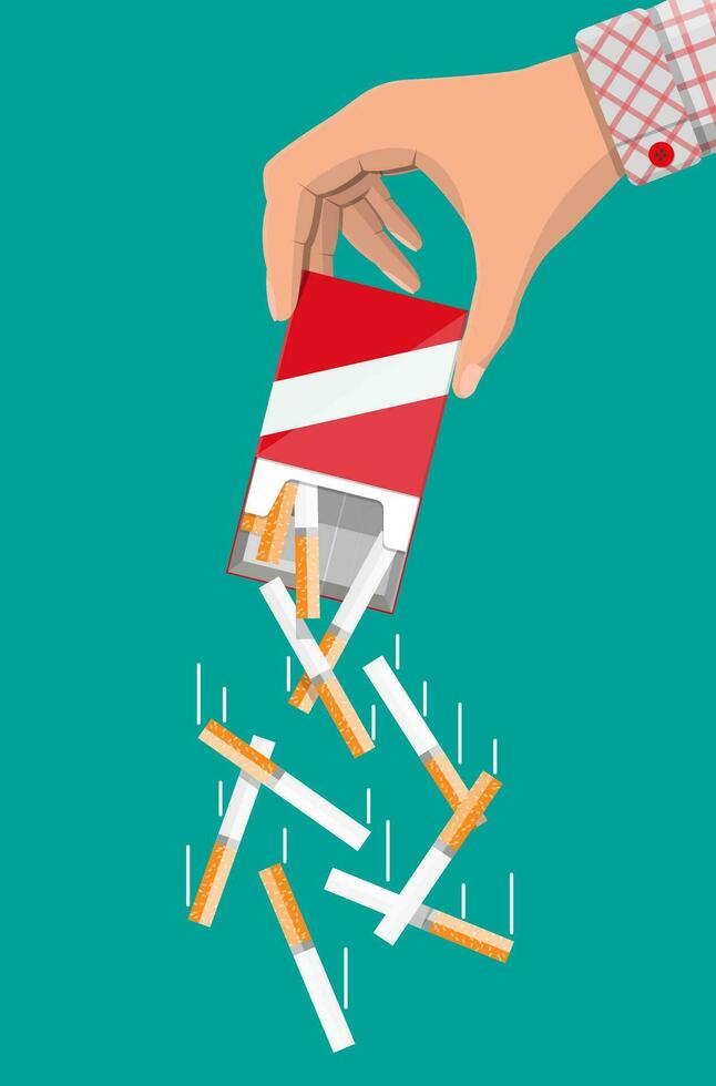 tabacco abuso concetto. mano lanci sigarette su di pacchetto. no fumare. rifiuto, proposta Fumo. vettore illustrazione nel piatto stile.