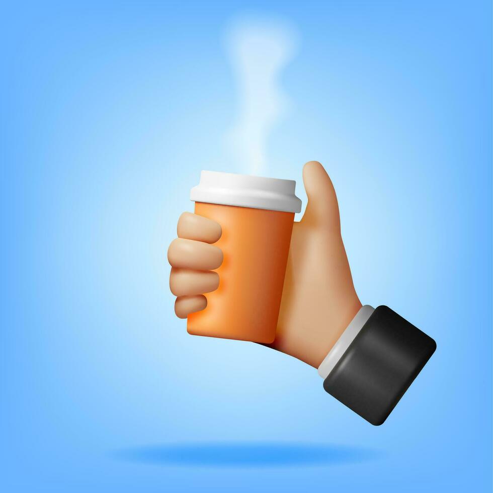 3d umano mano Tenere caffè tazza isolato. rendere carta tazza di caffè bere. caldo caffè o tè nel porta via pacchetto nel braccio. Tè, cappuccino, caffè espresso, Americano, latte macchiato. realistico vettore illustrazione