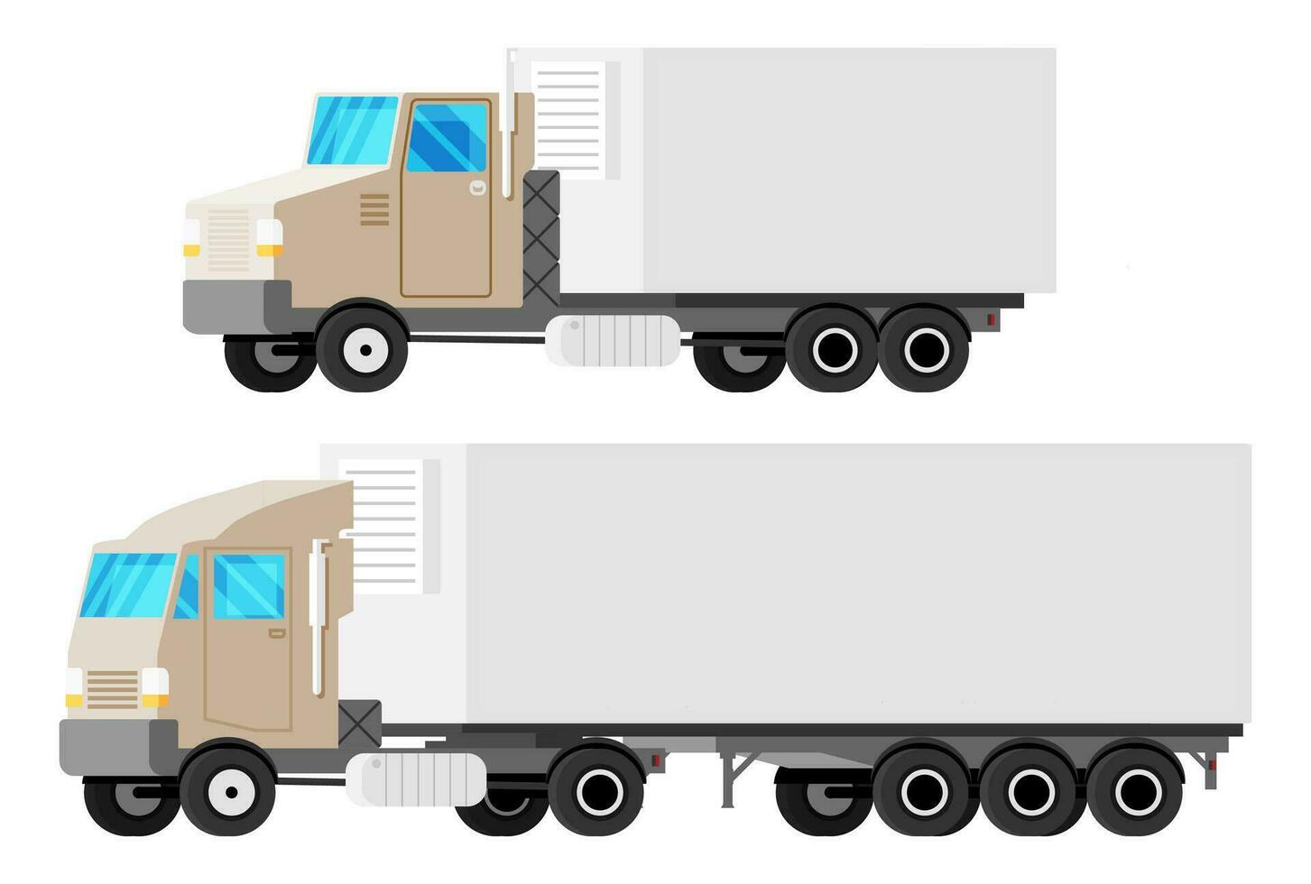 grande vuoto camion trattore trailer. europeo e americano versioni. veicolo bambini giocattolo icona. camion per consegna di semi rimorchi con carichi. auto per trasporto. cartone animato piatto vettore illustrazione