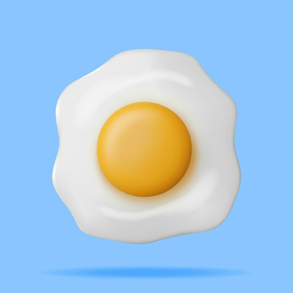 3d fritte uovo isolato. rendere cartone animato uovo prima colazione icona. latteria cibo e drogheria. Pasqua modello concetto. realistico vettore illustrazione.