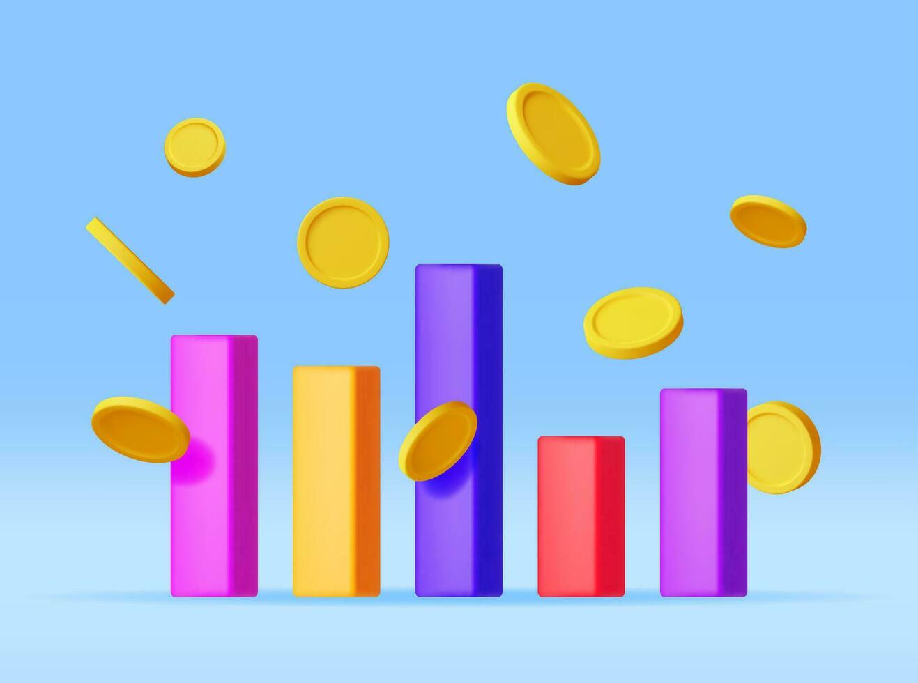 3d crescita azione diagramma e monete isolato. rendere azione barre Spettacoli crescita o successo con monete. finanziario elemento, attività commerciale investimento, finanziario mercato commercio. i soldi e bancario. vettore illustrazione