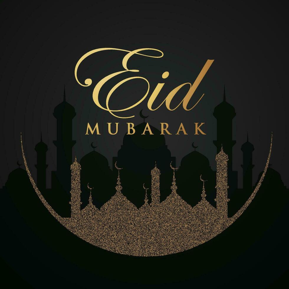 eid mubarak saluto carta con moschea silhouette e oro luccichio vettore