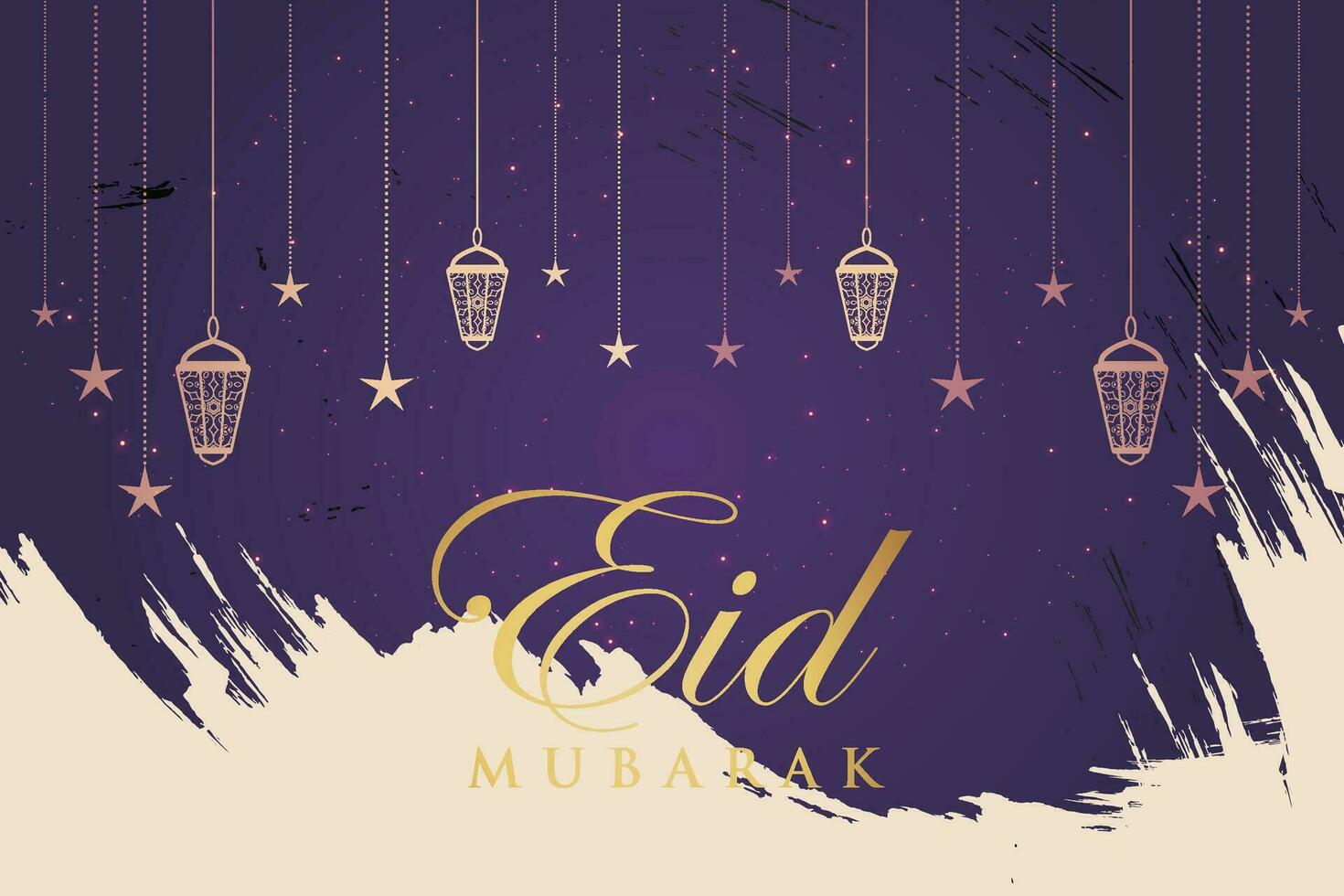 Ramadan eid al-Fitr mubarak saluto carta con lanterne e Arabo chiamata vettore