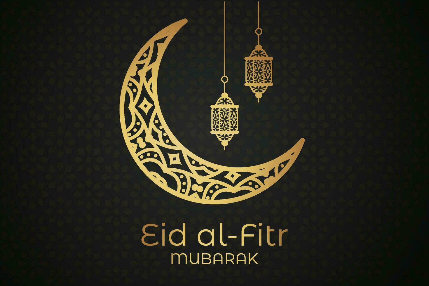 Ramadan eid al-Fitr mubarak saluto carta con lanterne e Arabo chiamata vettore