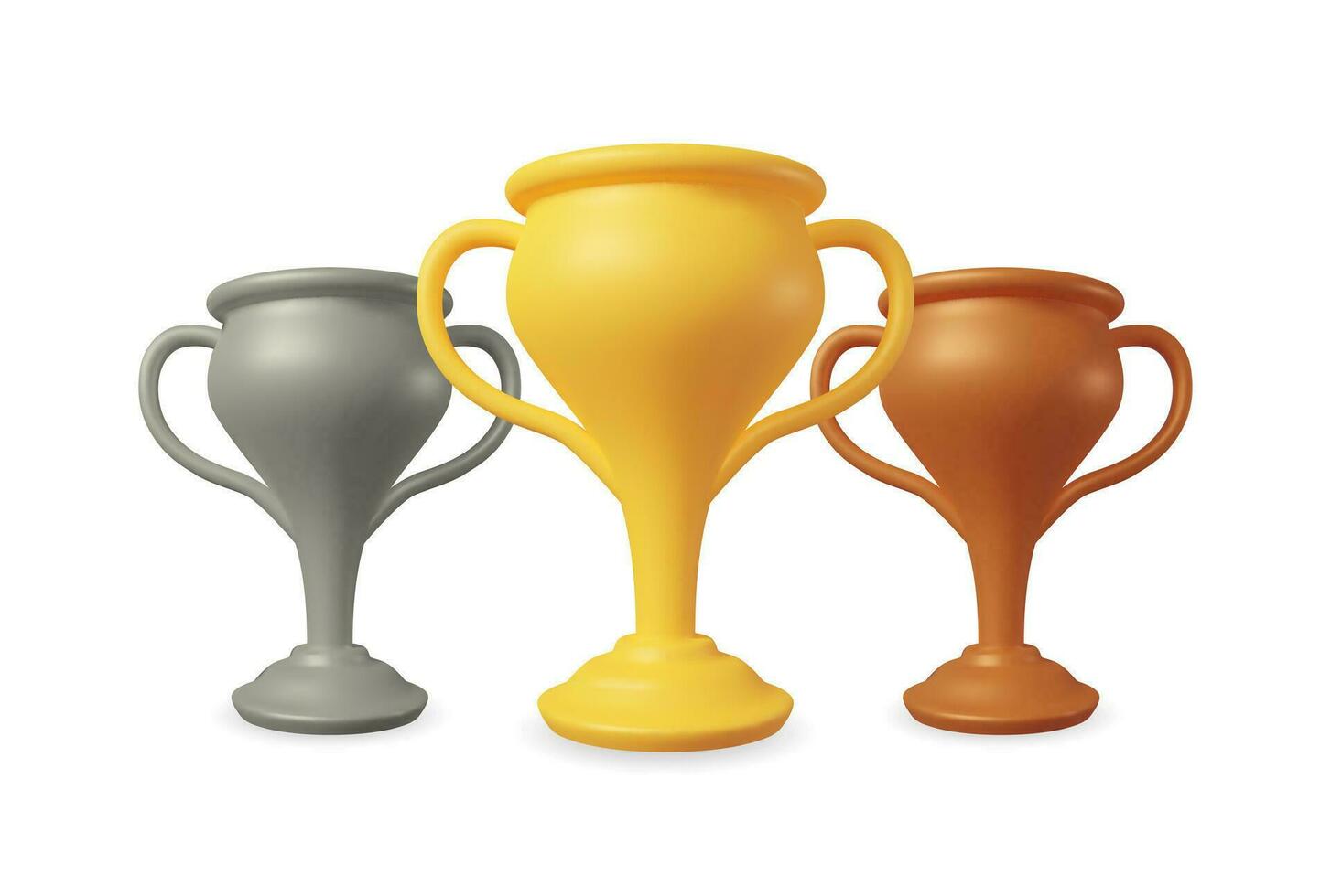 3d oro, argento e bronzo campione trofeo. rendere tazza trofeo icona. trofeo per gare. premio, vittoria, obiettivo, campione risultato, premio, gli sport premio, successo concetto. vettore illustrazione