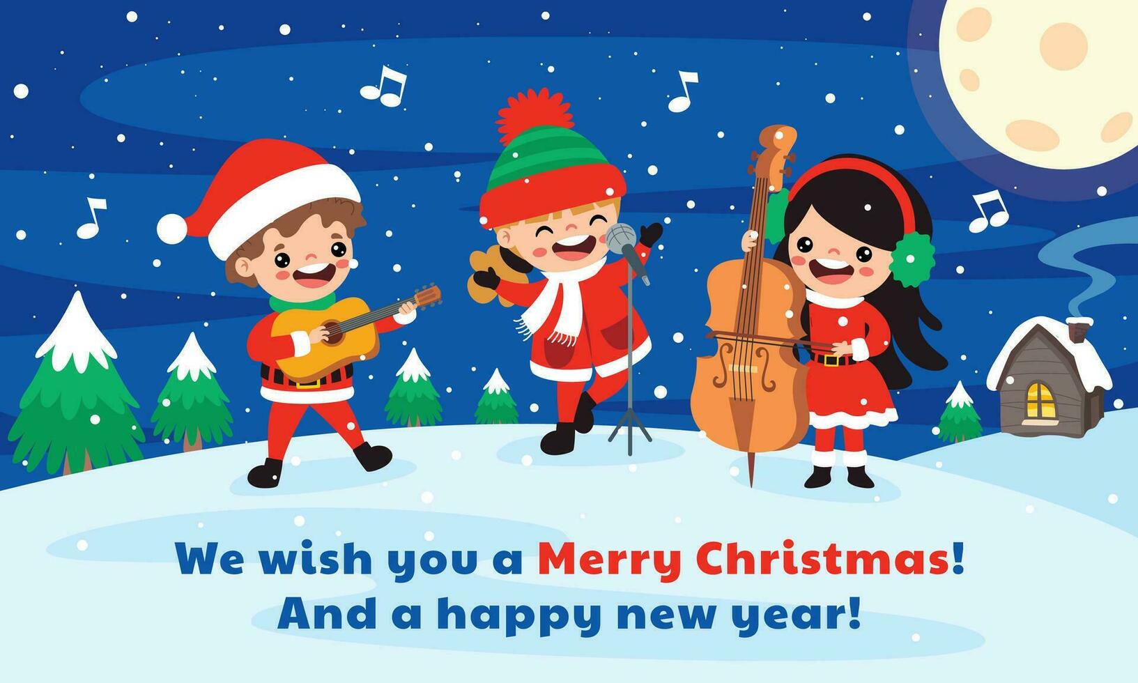 cartone animato bambini cantando a Natale vettore