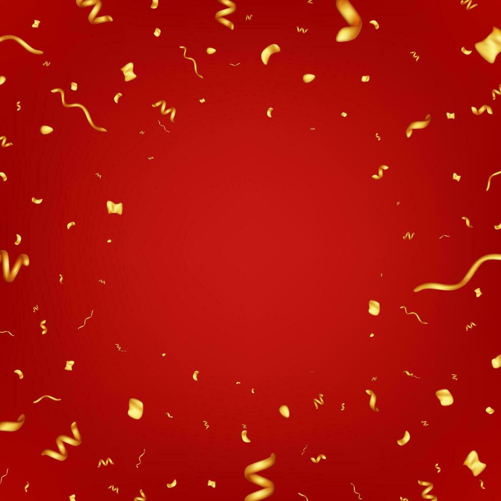 3d festa oro coriandoli su rosso sfondo. rendere d'oro coriandoli collezione. metallo petardo elementi nel vario forme. festa, vacanza, sorpresa o compleanno eventi. vettore illustrazione