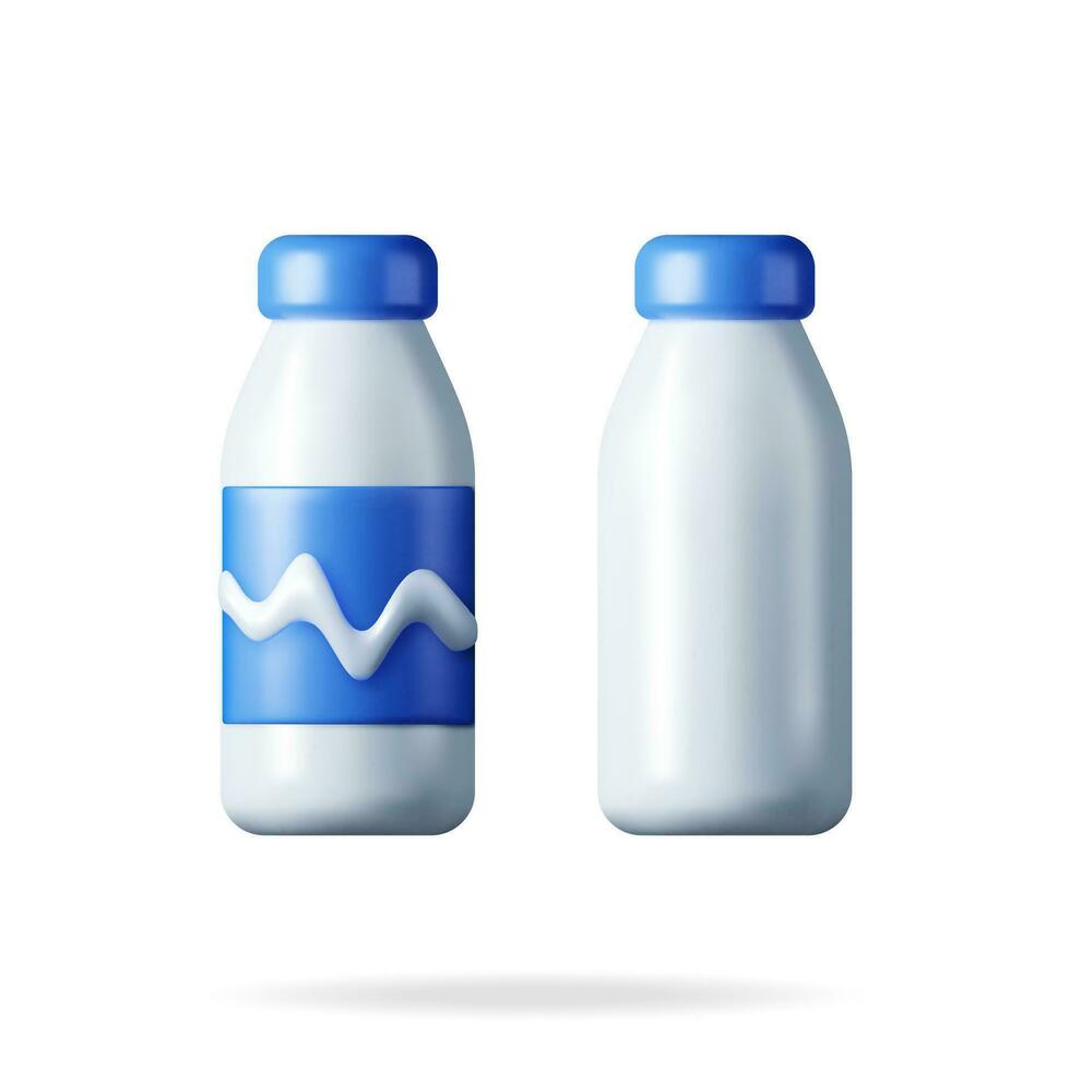 3d bicchiere bottiglia con latte isolato su bianca. rendere realistico plastica bottiglia di latte. latte latteria bevanda pacchetto contenitore. biologico salutare Prodotto. vettore illustrazione