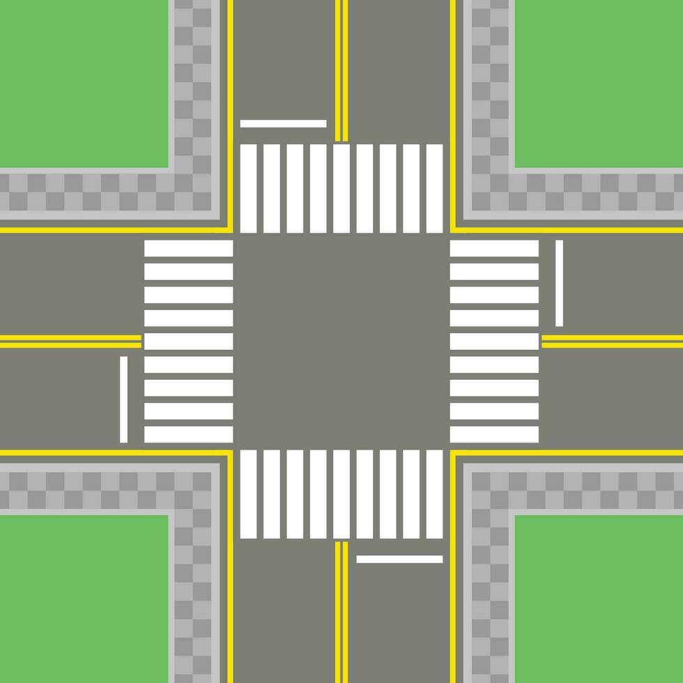 vuoto asfalto incrocio con marcatura, passerelle. rotatoria strada giunzione. traffico regolamenti. regole di il strada. vettore illustrazione nel piatto stile