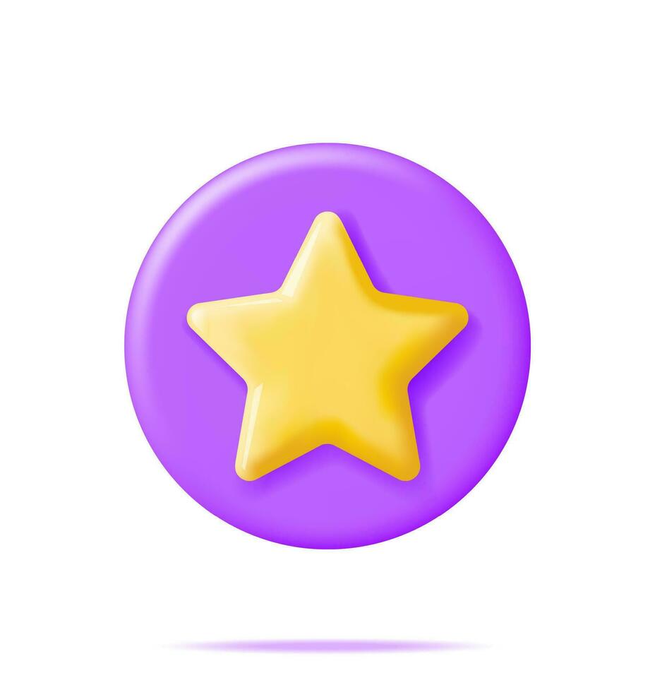 3d lucido giallo stella nel viola cerchio forma. recensioni giocattolo il giro stella realistico rendere. testimonianze, valutazione, feedback, indagine, qualità e revisione. realizzazioni o obiettivo. vettore illustrazione