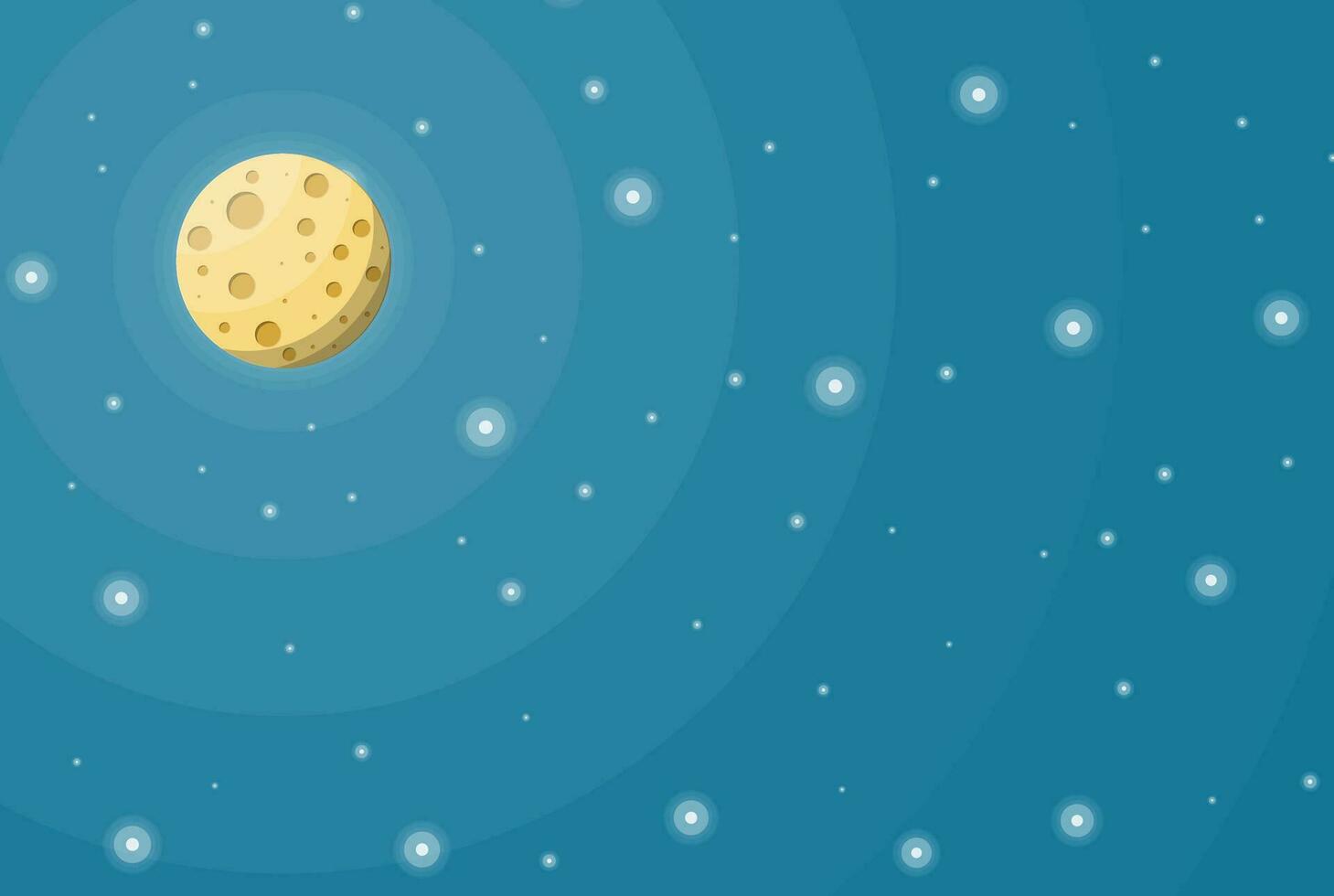 Luna piena nel notte cielo con stelle. Luna satellitare di terra con crateri. astronomia, scienza, natura. spazio esplorazione. vettore illustrazione nel piatto stile