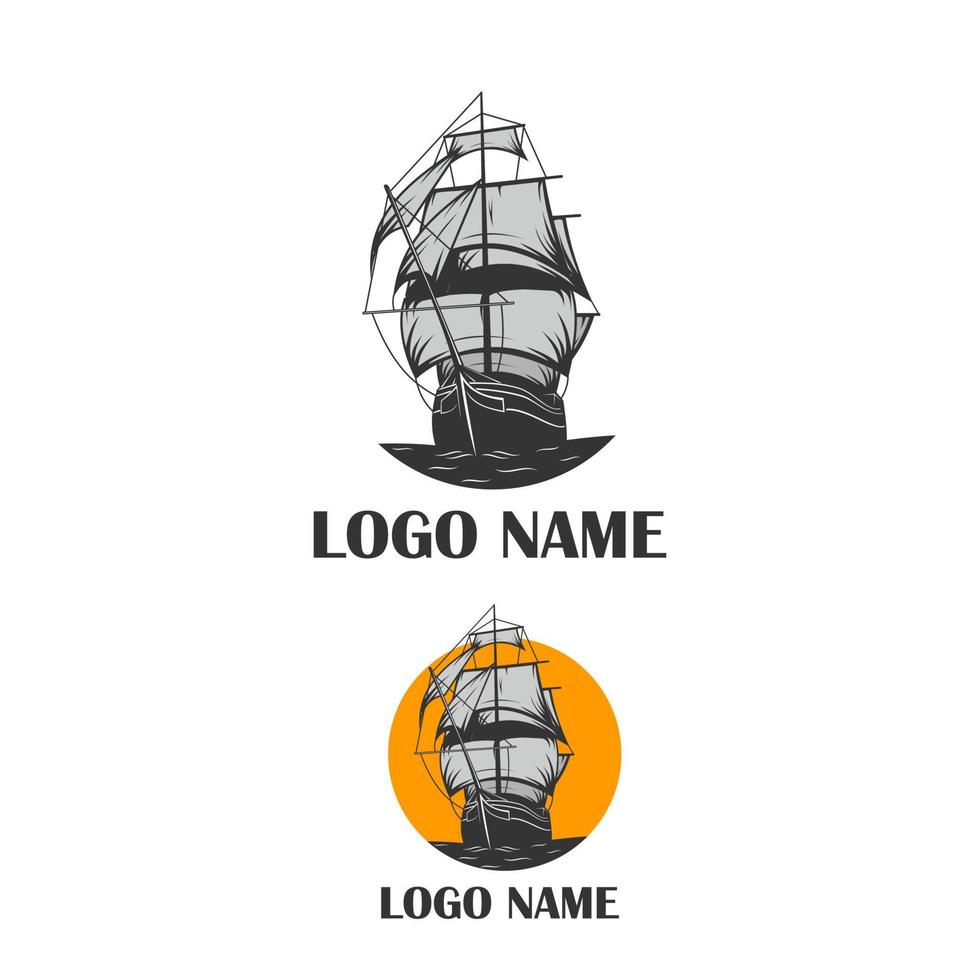 modello di logo della nave a vela in bianco e nero vettore