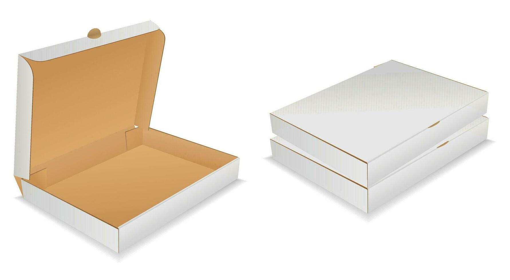 realistico cartone scatola modello impostato a partire dal lato, davanti e superiore Visualizza Aperto e chiuso isolato su bianca sfondo. vettore