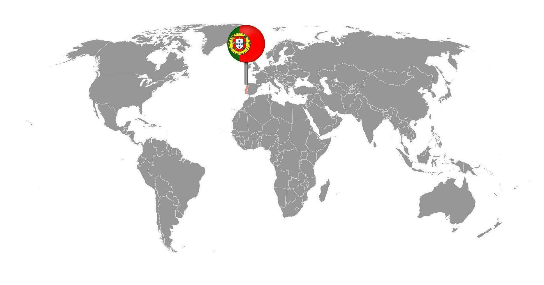 mappa pin con bandiera del Portogallo sulla mappa del mondo. illustrazione vettoriale. vettore