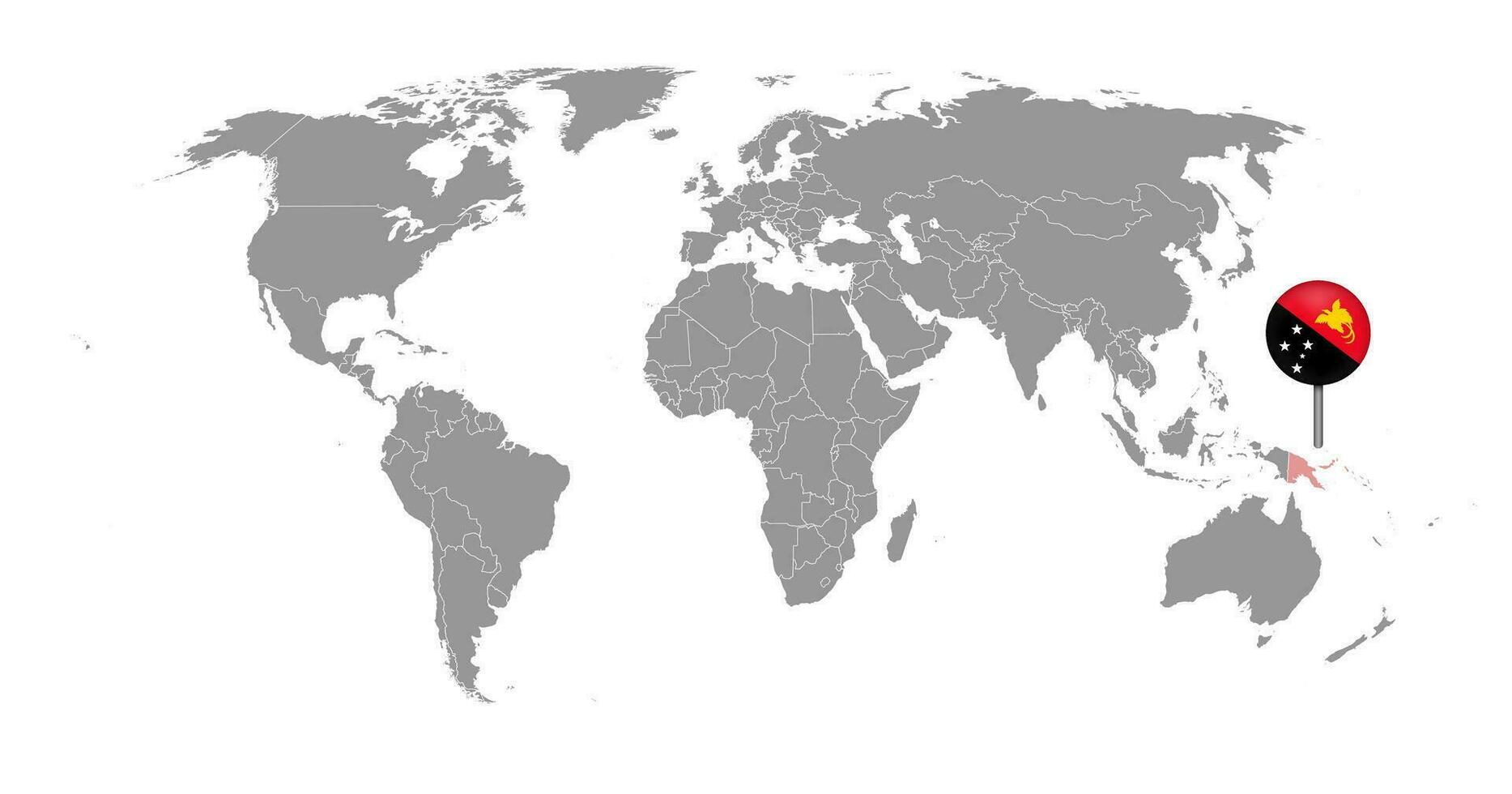 mappa pin con bandiera papua nuova guinea sulla mappa del mondo. illustrazione vettoriale. vettore