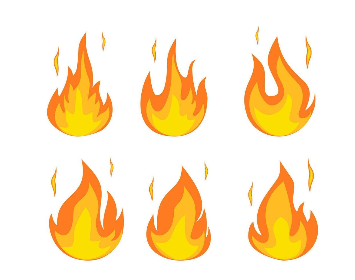 cartone animato fuoco fiamme impostare. accensione leggero effetto, fiammeggiante simboli. caldo fiamma energia, effetto fuoco animazione. falò, movimento filmato. vettore illustrazione nel piatto stile
