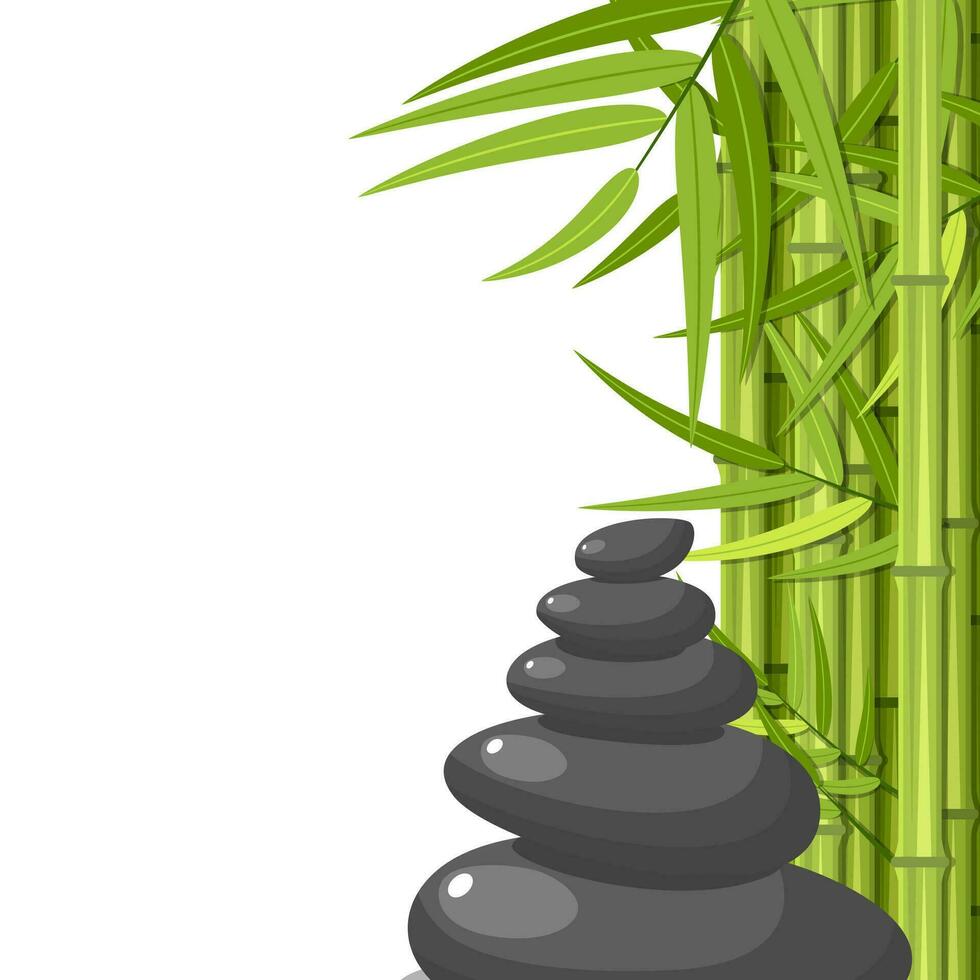 bambù e pietre - terme sfondo con posto per il tuo testo. vettore illustrazione nel piatto stile