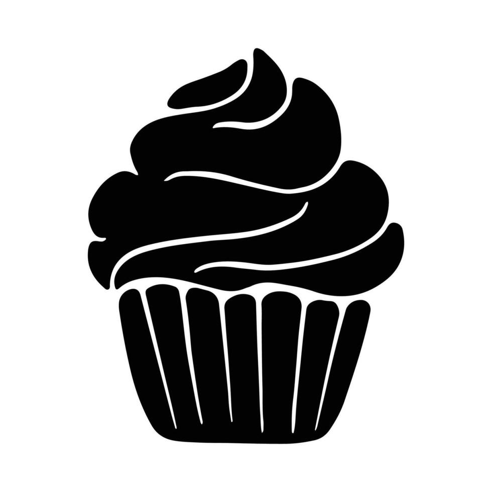 Cupcake silhouette design. Cupcake cartone animato illustrazione nel nero colore vettore