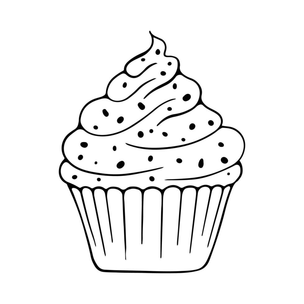 Cupcake silhouette design. Cupcake cartone animato illustrazione nel nero colore vettore