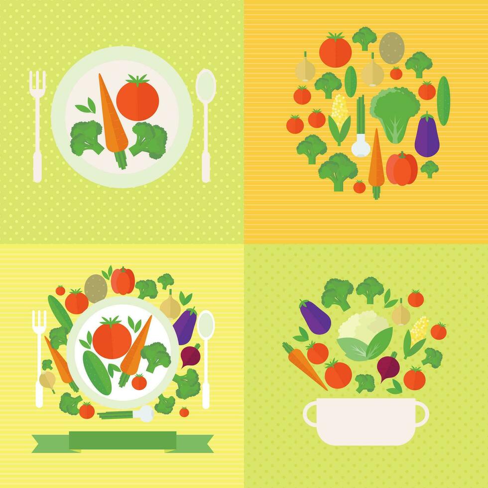 illustrazioni con fresco verdure su il cucina tavolo vettore