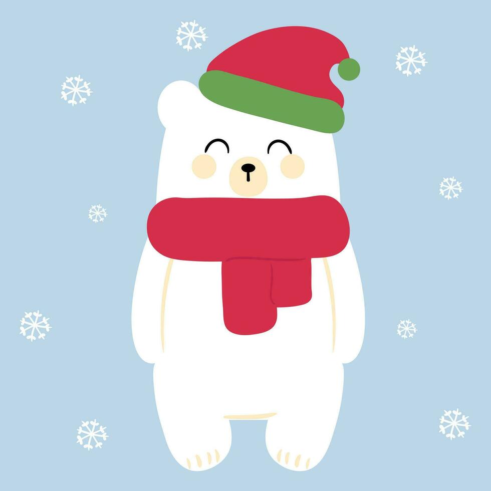 mano disegnato cartone animato orso indossare un' rosso sciarpa. con Natale illustrazioni di carino animale adesivi vettore
