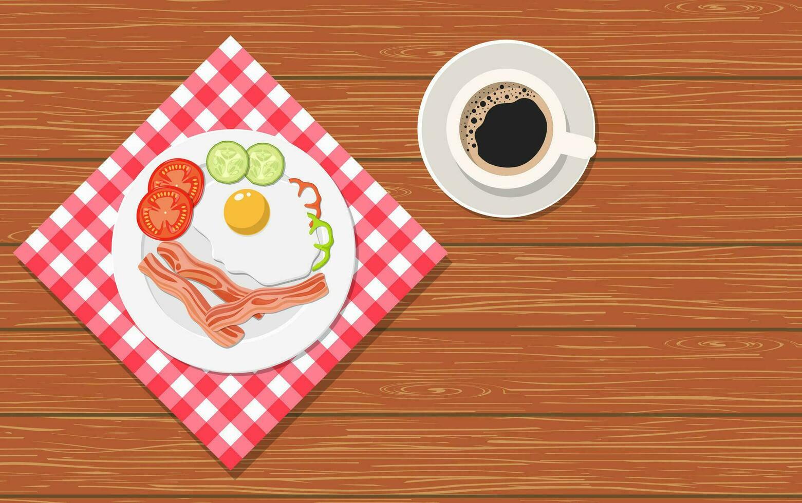 colazione, piatto con fritte uovo e salsiccia. vettore