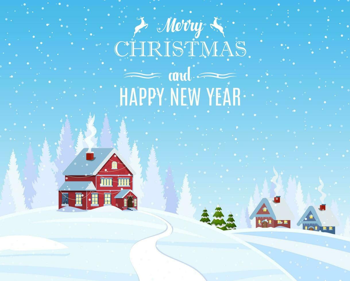 Natale paesaggio sfondo con neve e albero. allegro Natale vacanza. nuovo anno e natale celebrazione. vettore illustrazione nel piatto stile
