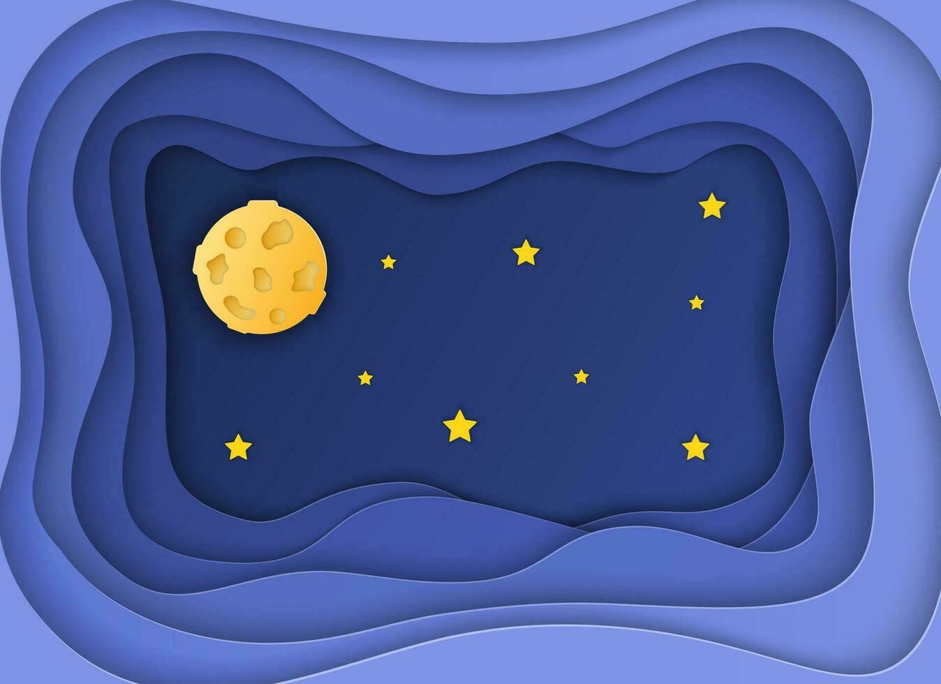 carta arte Luna, soffice nuvole e stelle nel mezzanotte. carta tagliare e mestiere stile. vettore, illustrazione. 3d astratto sfondo. carta tagliare forme. vettore