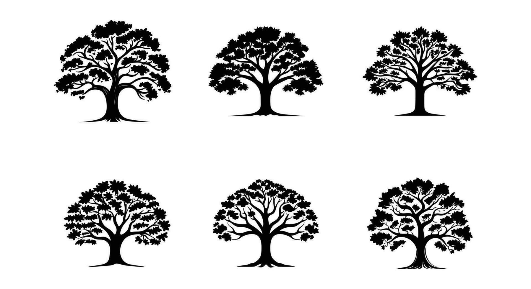 arboreo armonia quercia albero silhouette compilazione vettore
