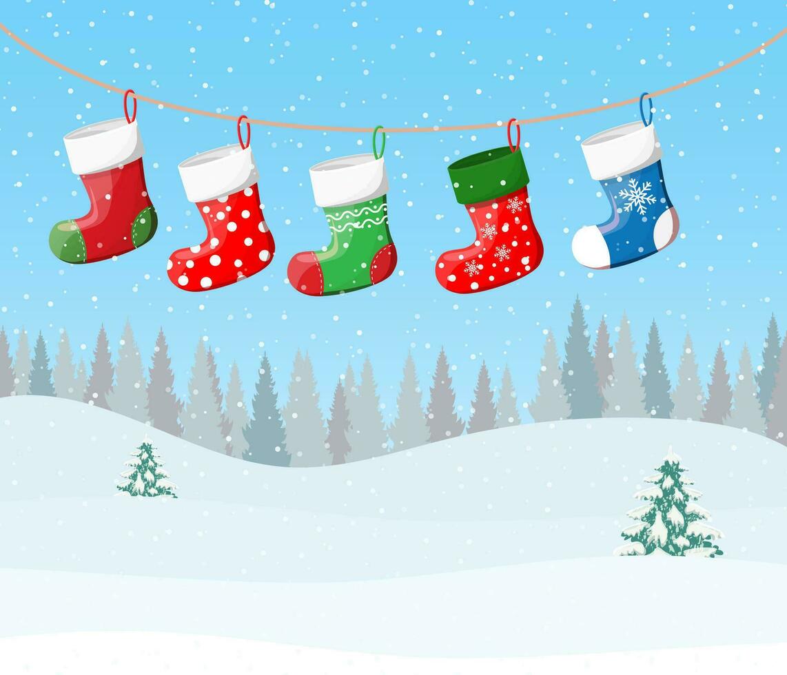 Natale calze autoreggenti per regali vettore