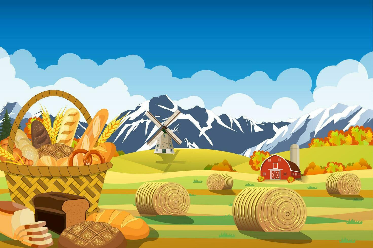 cartone animato bellissimo autunno azienda agricola scena vettore