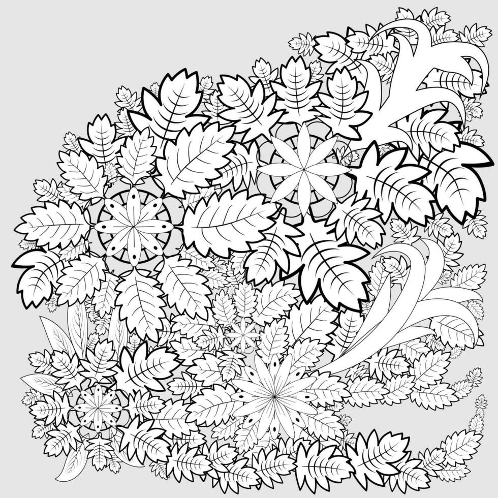 un' colorazione pagina con un' grande floreale design e fiore e le foglie scarabocchio arte. vettore