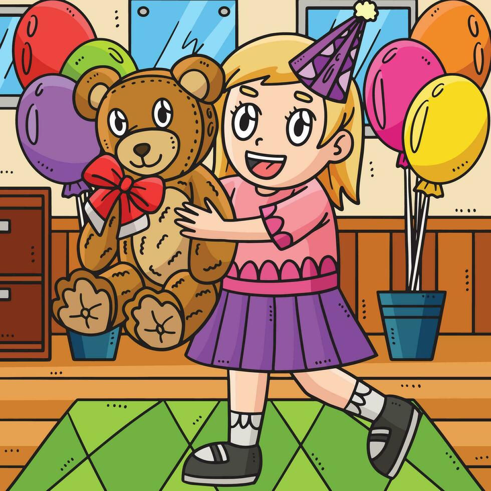 compleanno ragazza Tenere orsacchiotto orso colorato cartone animato vettore