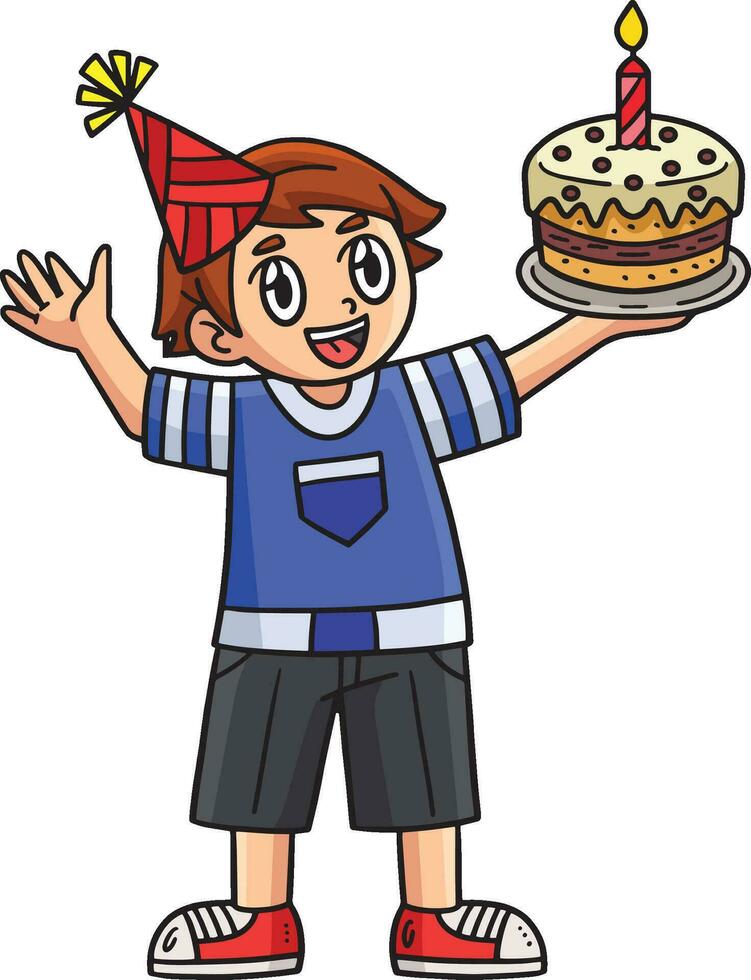 compleanno ragazzo Tenere torta cartone animato colorato clipart vettore