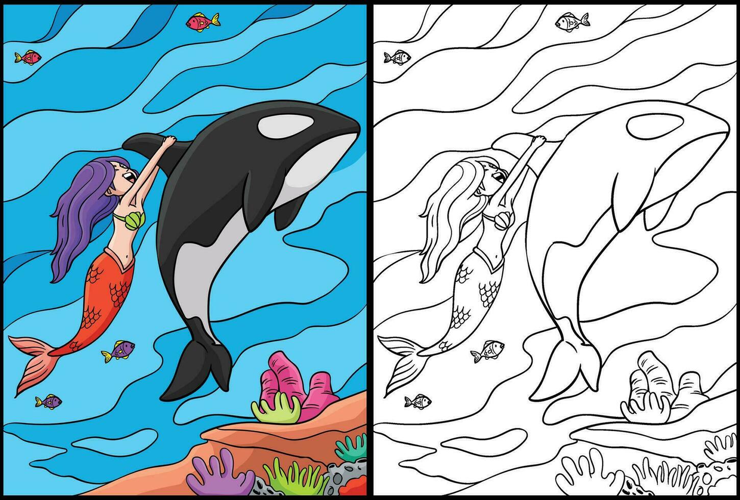 sirena e un' delfino colorazione pagina illustrazione vettore