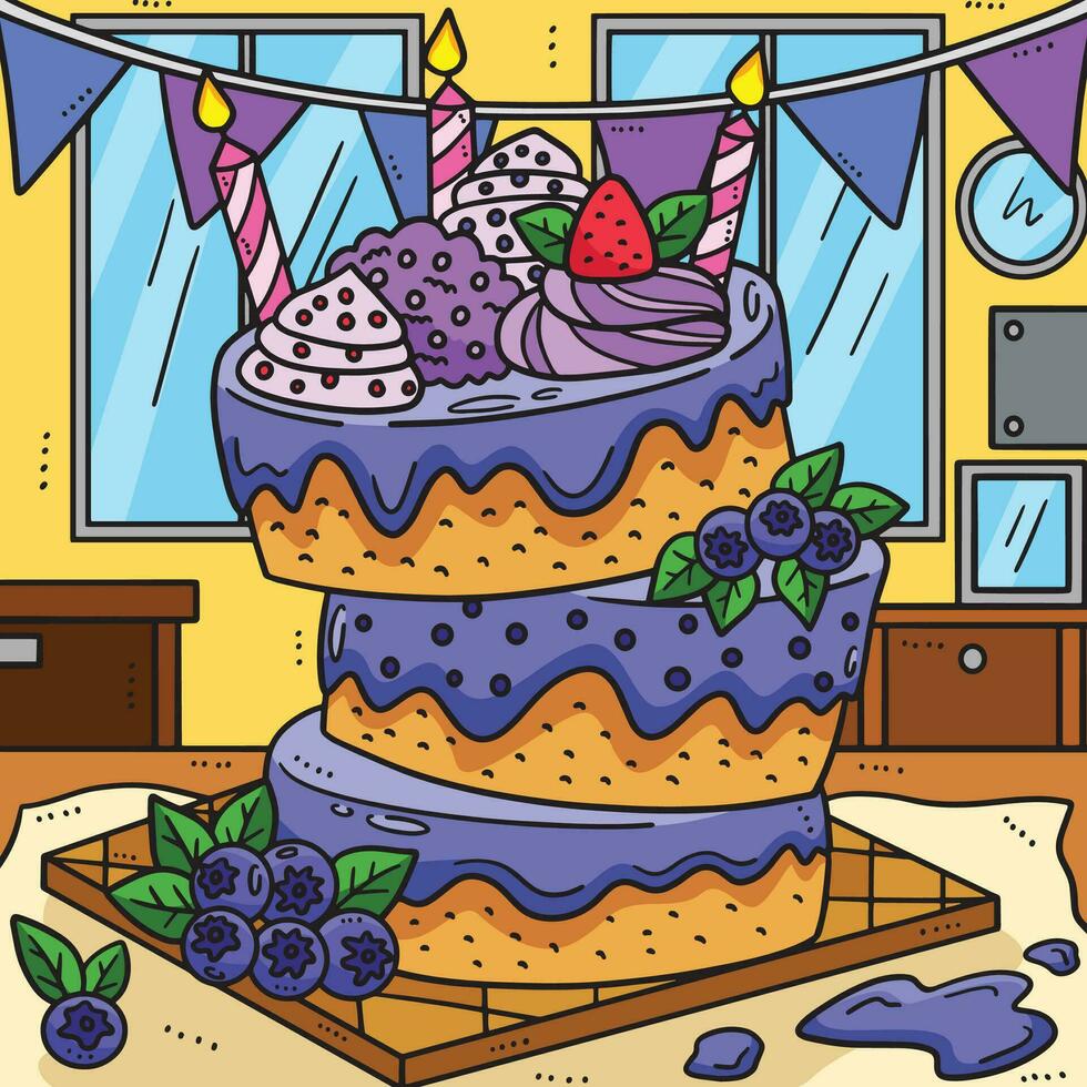compleanno torta colorato cartone animato illustrazione vettore