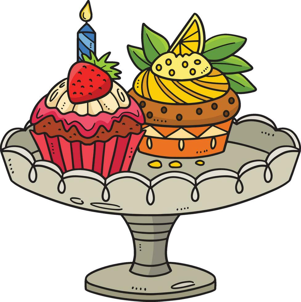 compleanno cupcakes con candela cartone animato clipart vettore