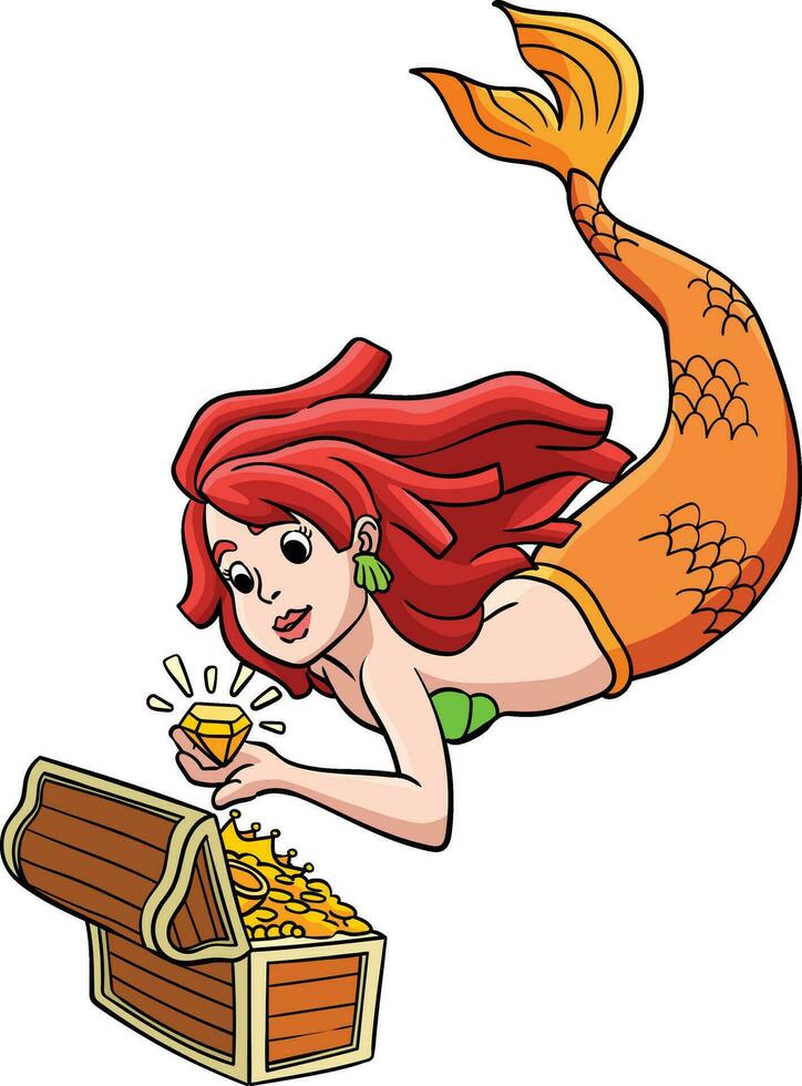 sirena con un' Tesoro scatola cartone animato clipart vettore